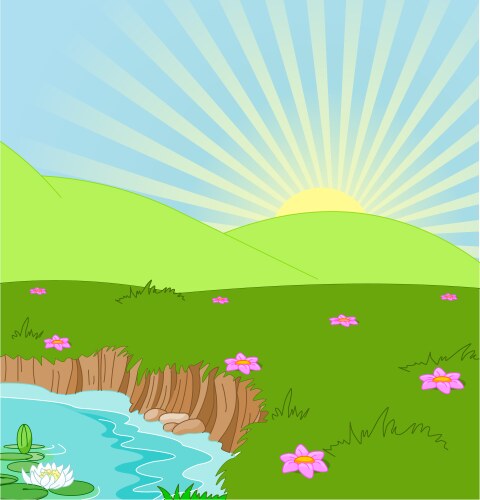 Summer landscape with trees mountains and hills Vector Image