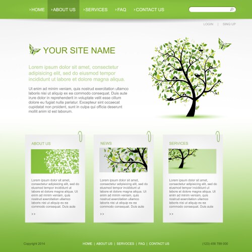 Website design template with green tree Royalty Free Vector