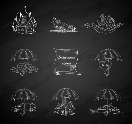 Insurance Security Icons - Chalkboard Style Vector Image