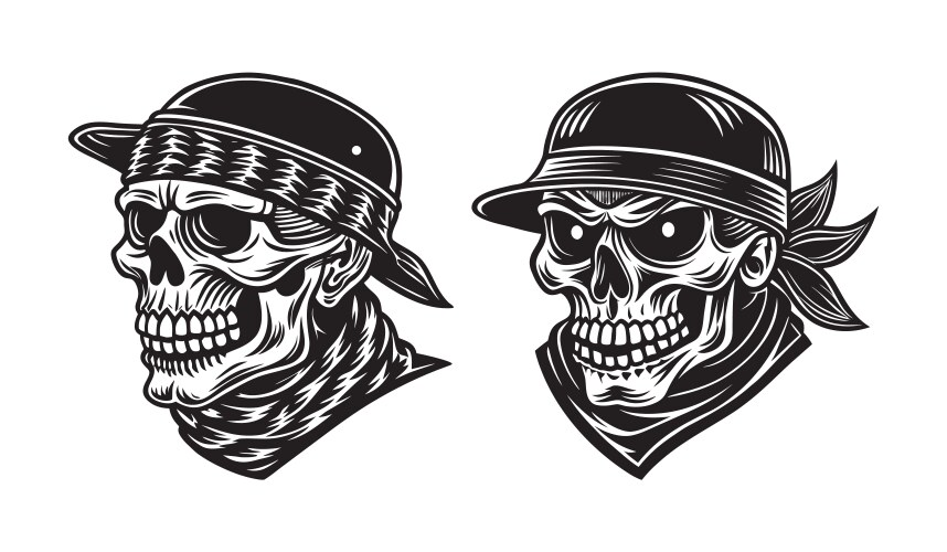Skull wearing backwards baseball cap and bandana Vector Image