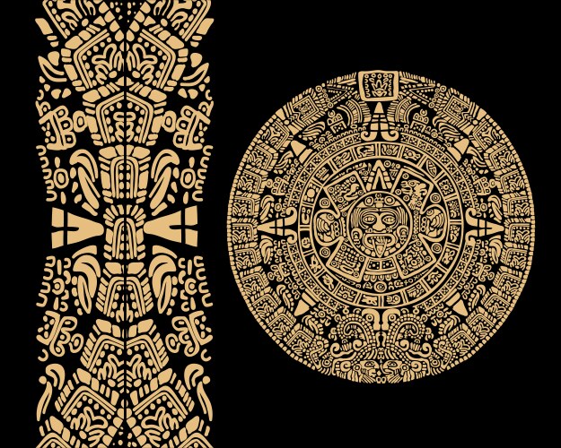 Ancient mayan calendar on black background Vector Image