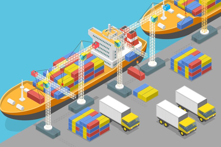Logistics isometric icons set with cargo trucks Vector Image