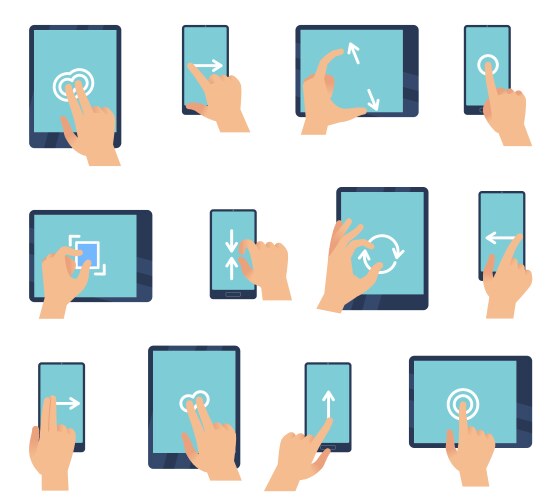 Hand gestures touching screen devices fingers vector image