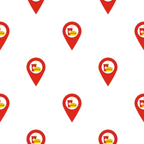Red map pointer with fast food sign pattern flat vector image