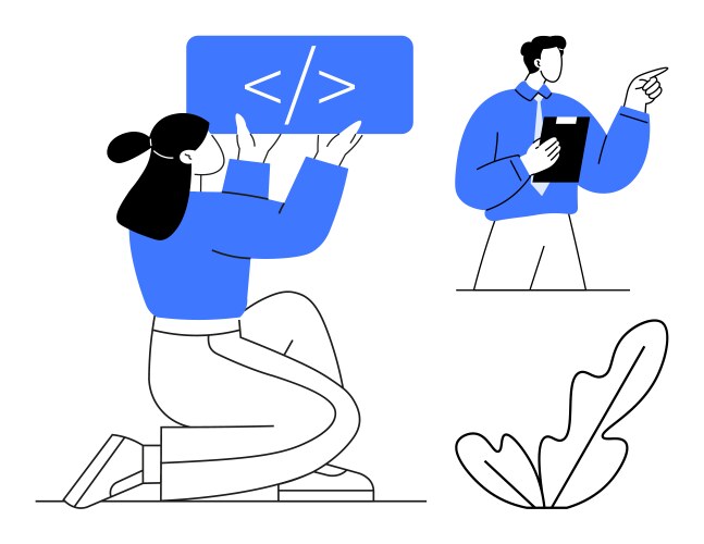 Collaborative coding teamwork in software vector image