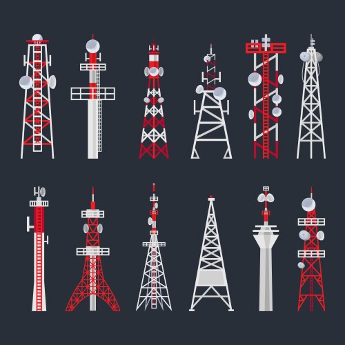 radio tower set media and information technology vector