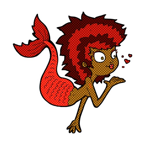 Comic cartoon mermaid blowing a kiss Vector Image