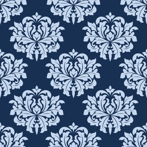 Damask seamless pattern with blue floral ornament Vector Image