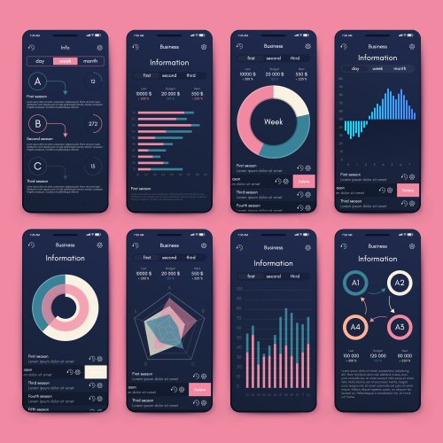 different ui ux gui screens and flat web icons vector image