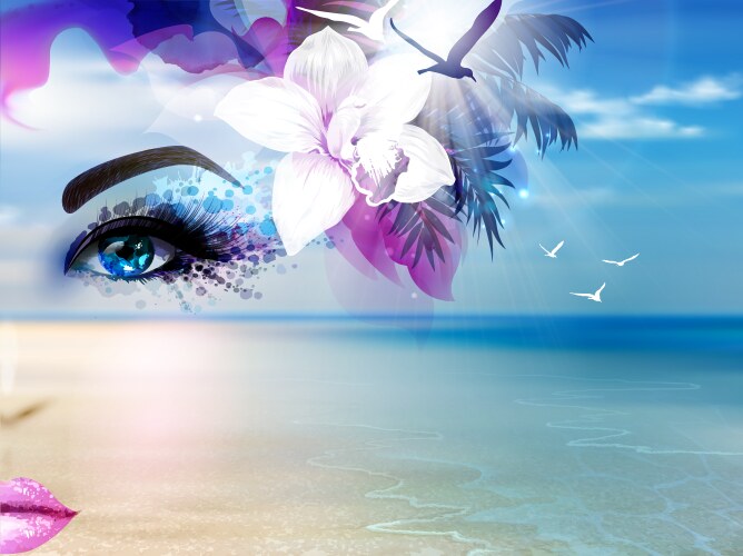 abstract summer collage with woman face and blue vector image vector image