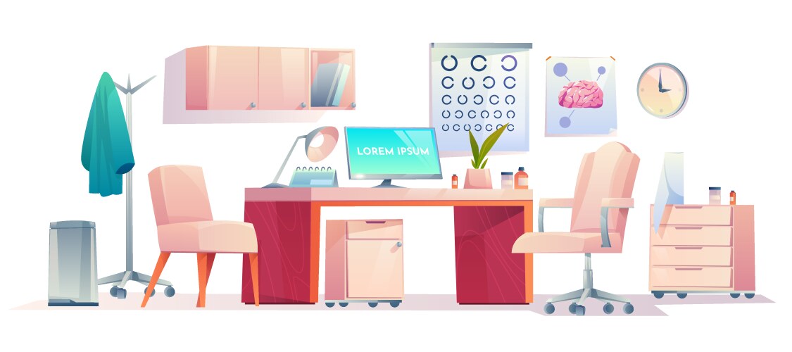 Doctor therapist office stuff set equipment room vector image