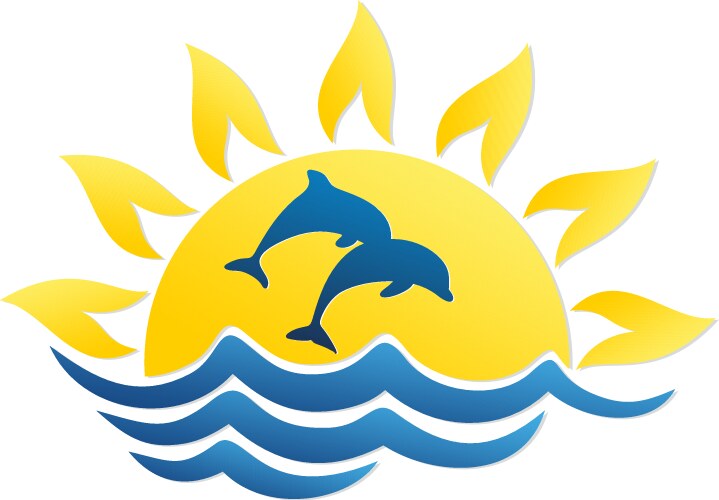 logo of sun and sea with dolphins vector image