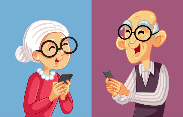 senior people texting each other cartoon vector image