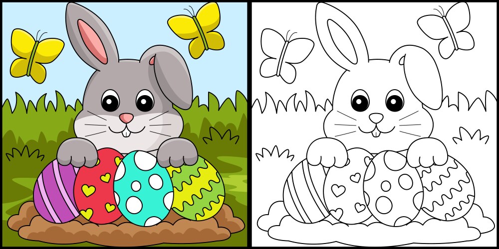 Happy easter bunny coloring page for kids Vector Image