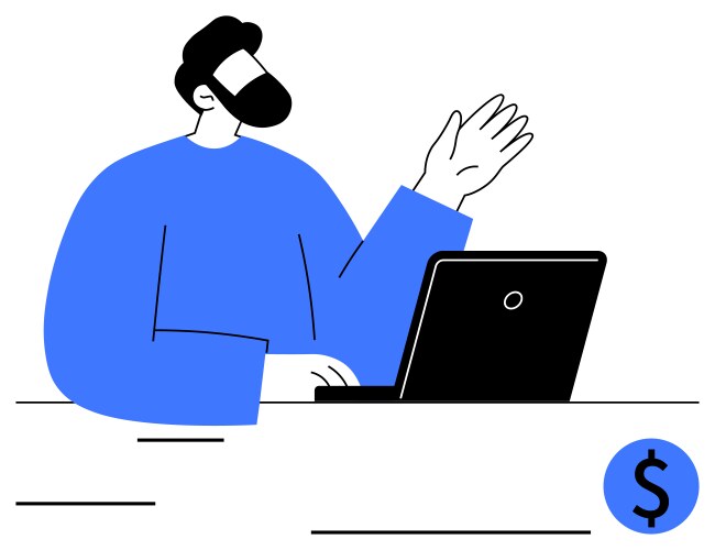 Man discussing financial matters while using vector image