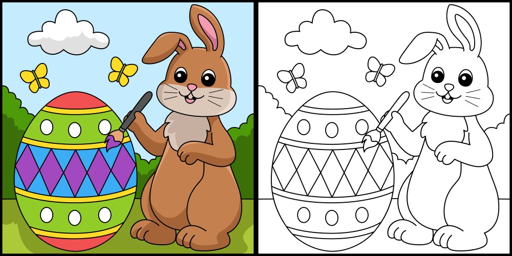 Rabbit collecting easter egg colored Royalty Free Vector