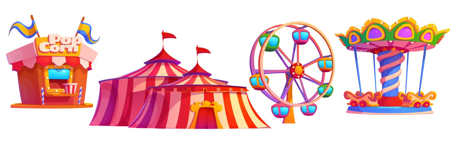 park ferris wheel carnival carousel for fun fair vector image