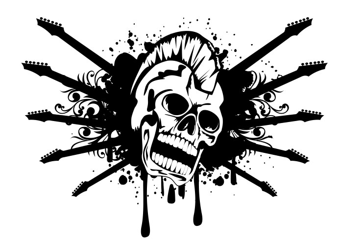 Punk Skull with Guitar Silhouettes Vector Image