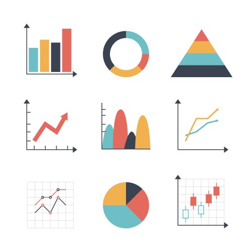 Color graph chart icons set Royalty Free Vector Image