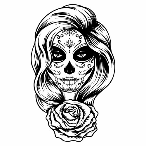Sugar Skull Lady with Rose Vector Image