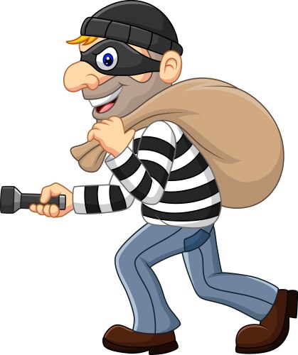 cartoon thief walking and carrying a bag vector image