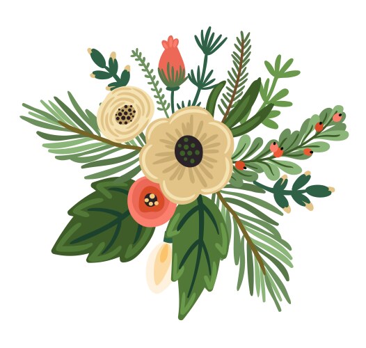 christmas and happy new year flower arrangement vector