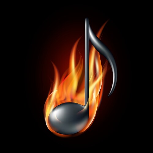 Musical note silhouette in fire flames flaming Vector Image