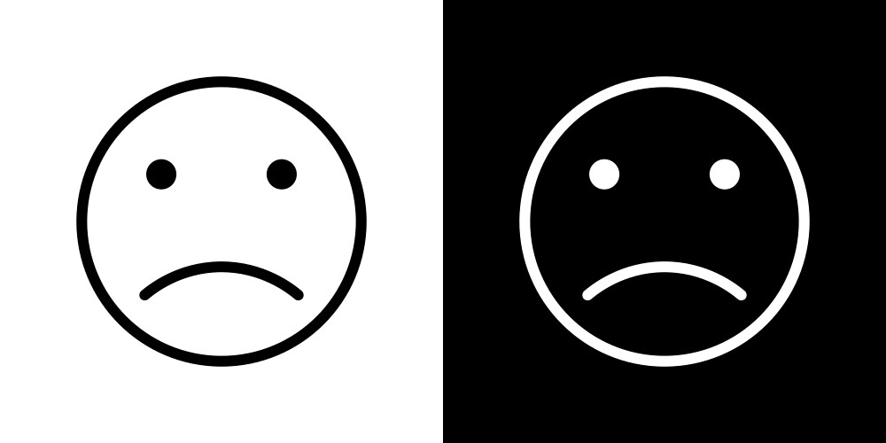 Sad icon set unhappy face emoji symbol in black vector image