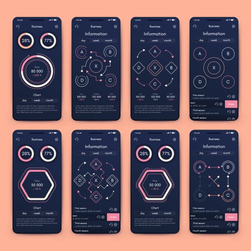 Different ui ux gui screens and flat web icons vector image