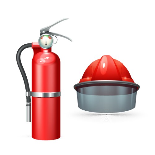 firefighter helmet and extinguisher vector