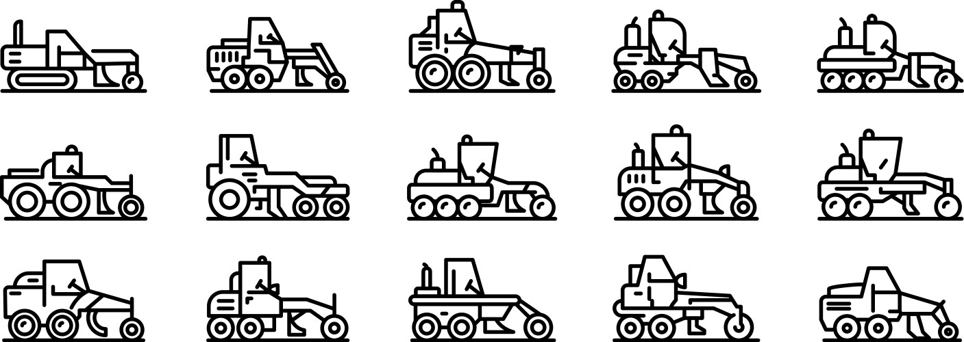 Grader machine icons set outline style vector image