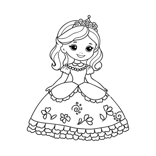 Cute Princess Coloring Page for Kids Vector Image