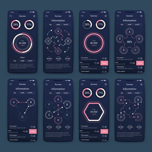 Different ui ux gui screens and flat web icons vector image