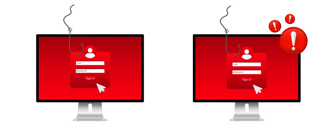 Computer screen phishing warning with login fields vector image