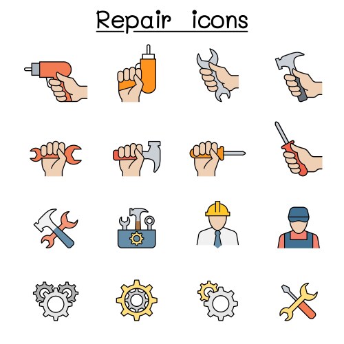 Repair maintenance service support icon set vector image