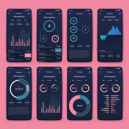 different ui ux gui screens and flat web icons vector image