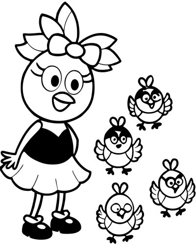 Mother Hen with Chicks - Outline Drawing Vector Image