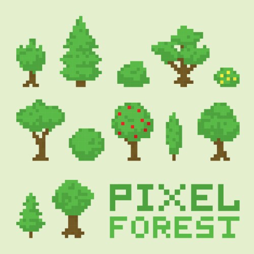 Various pixel art trees isolated on white Vector Image