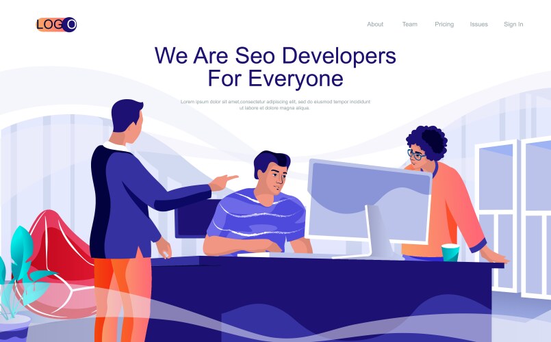 seo developers concept isometric landing page vector image