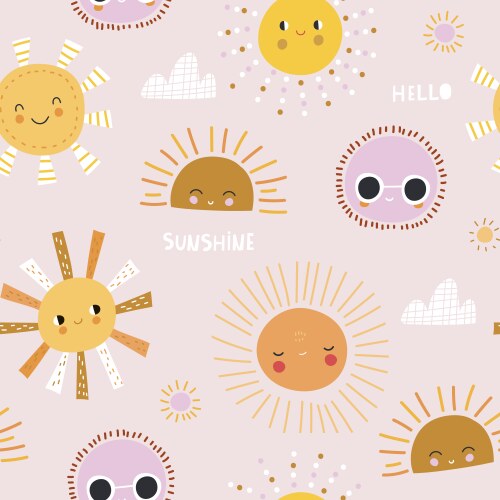 creative childish pattern with sun clouds vector image