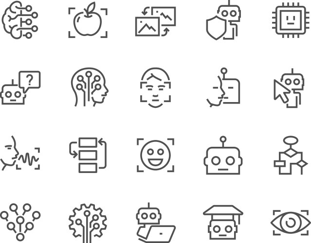 Ai artificial intelligence icon set in thin line Vector Image