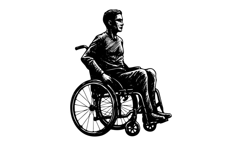 Young Man in Wheelchair - Monochrome Vector Image