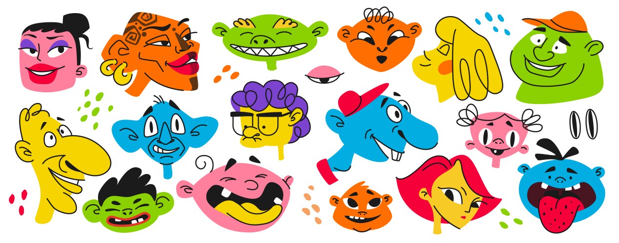 Quirky characters scribble crazy avatars doodle Vector Image