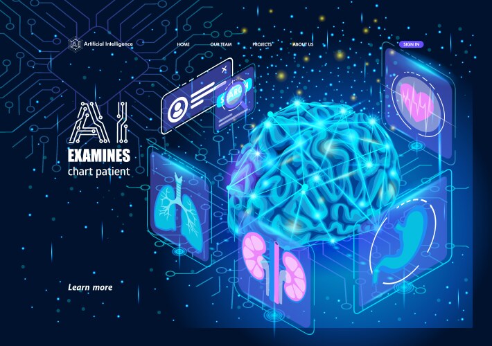Artificial intelligence landing page isometric Vector Image