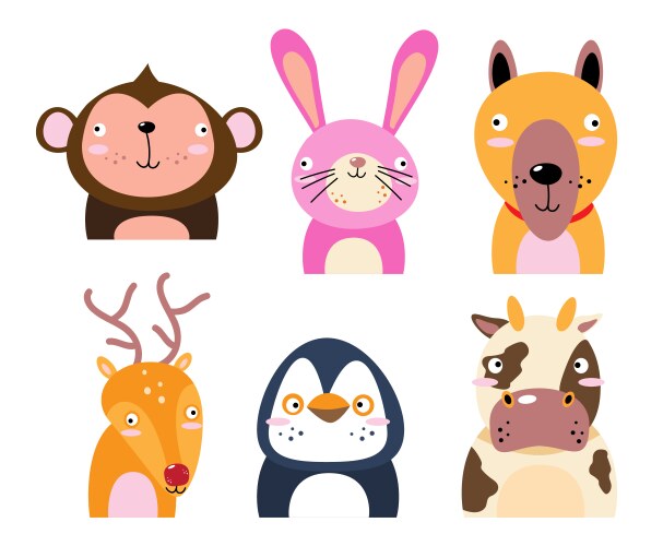 set of wildlife animals dumb face vector image