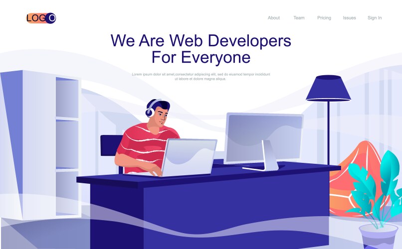 Web developers concept isometric landing page vector image