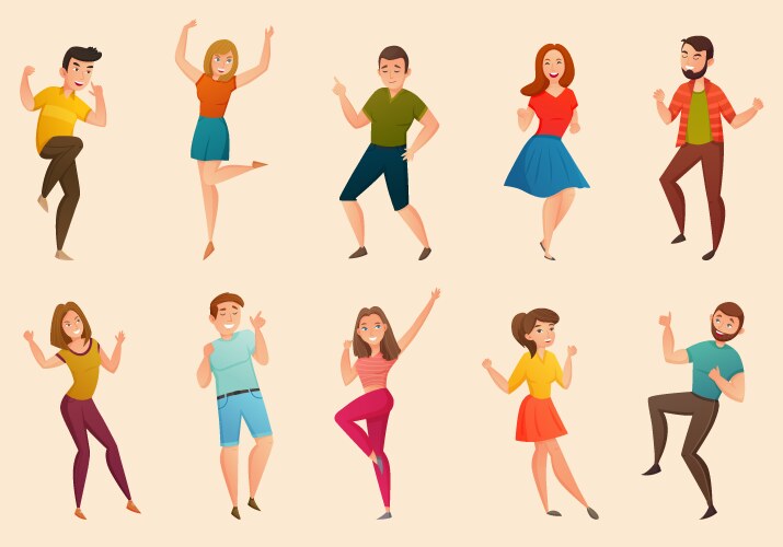 Dancing people retro icons set vector image