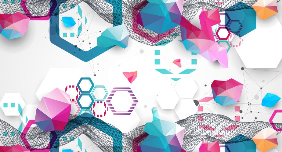 abstract wave with colorful hexagons and plexus vector image