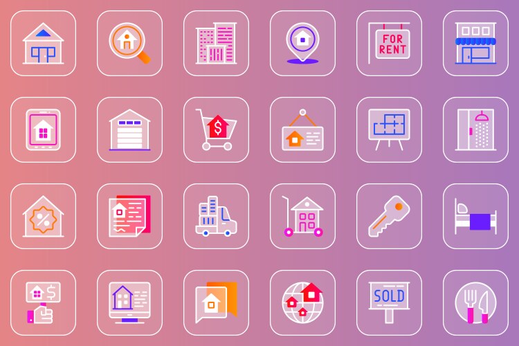 real estate web glassmorphic icons set pack vector image