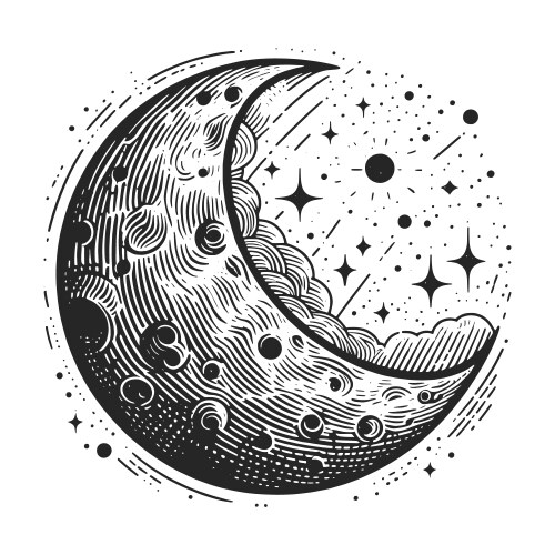 Celestial moon and sun engraving Vector Image